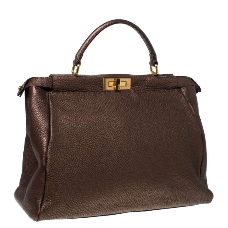 مملوكة مسبقًا Fendi Metallic Brown Selleria Leather Large Peekaboo Top Handle Bag