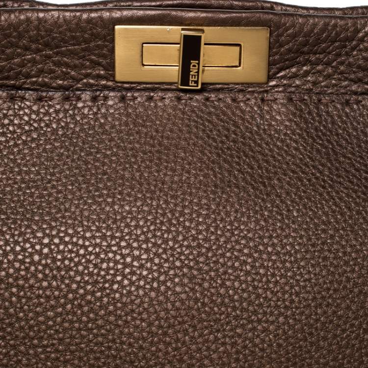 مملوكة مسبقًا Fendi Metallic Brown Selleria Leather Large Peekaboo Top Handle Bag