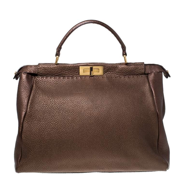 مملوكة مسبقًا Fendi Metallic Brown Selleria Leather Large Peekaboo Top Handle Bag