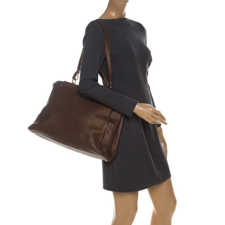 مملوكة مسبقًا Fendi Metallic Brown Selleria Leather Large Peekaboo Top Handle Bag