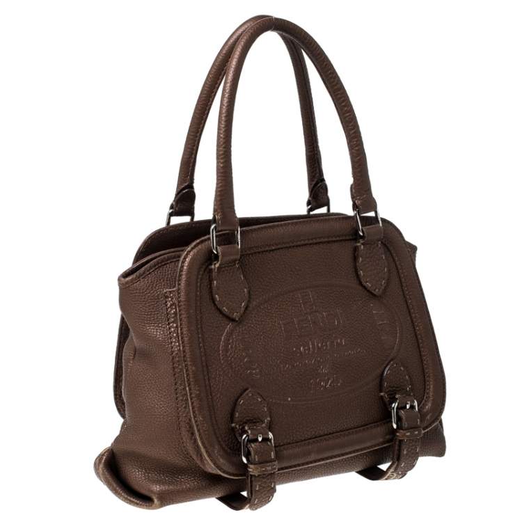 Pre Owned  Fendi Bronze Selleria Leather Romano Equestrian Satchel