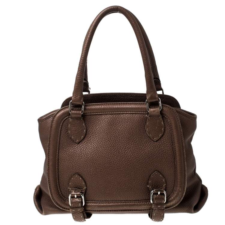 Pre Owned  Fendi Bronze Selleria Leather Romano Equestrian Satchel