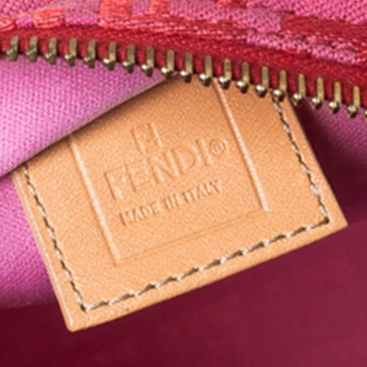 Pre Owned Fendi Red/Pink Zucchino Canvas Pochette 
