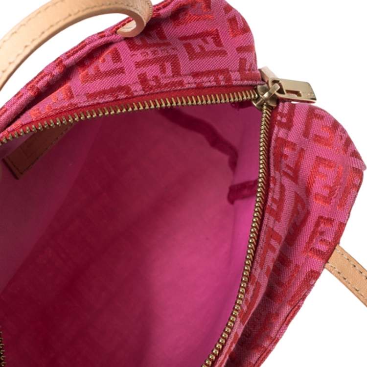 Pre Owned Fendi Red/Pink Zucchino Canvas Pochette 