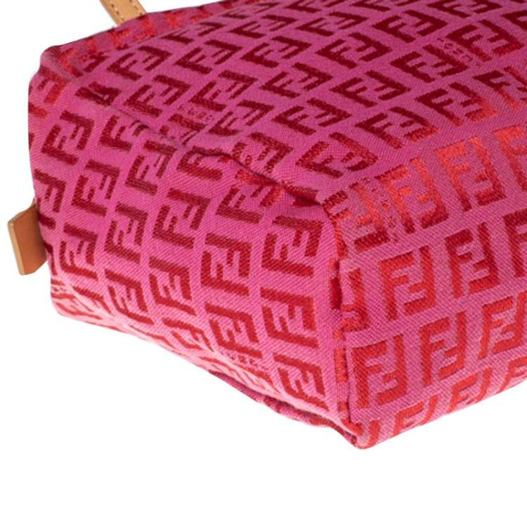 Pre Owned Fendi Red/Pink Zucchino Canvas Pochette 