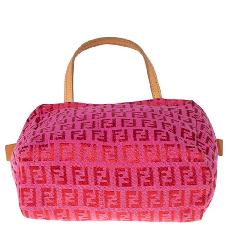Pre Owned Fendi Red/Pink Zucchino Canvas Pochette 