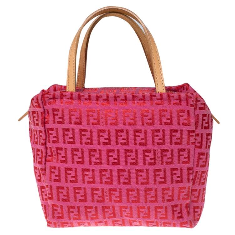 Pre Owned Fendi Red/Pink Zucchino Canvas Pochette 