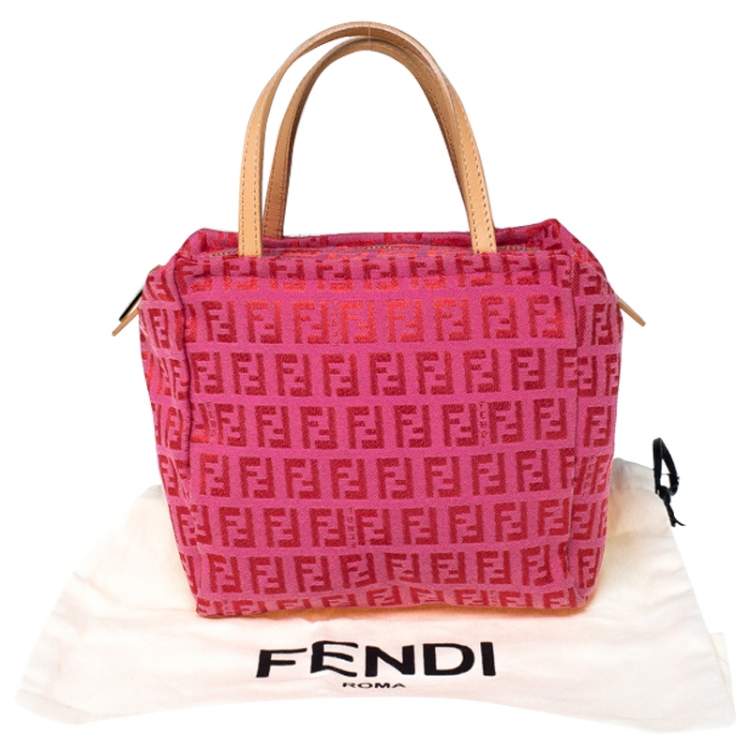 Pre Owned Fendi Red/Pink Zucchino Canvas Pochette 
