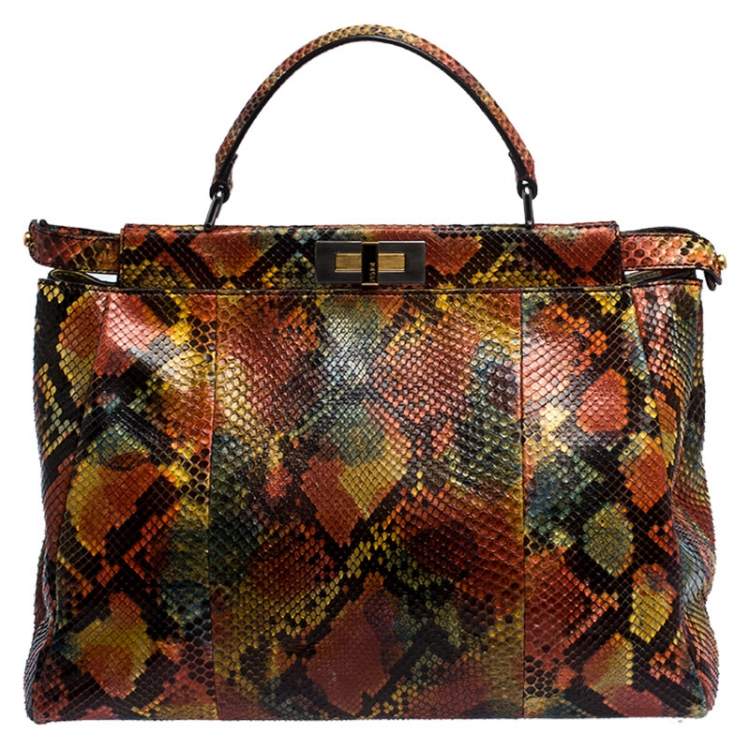 مملوكة مسبقًا Fendi Multicolor Python Large Peeakboo Top Handle Bag