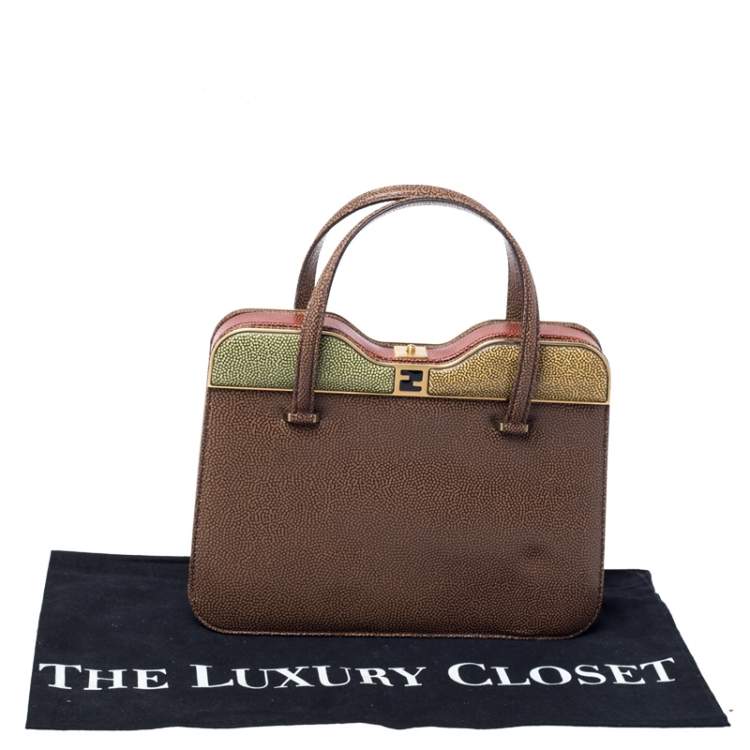 Pre Owned Fendi Multicolor Textured Leather Miss Marple Top Handle Bag
