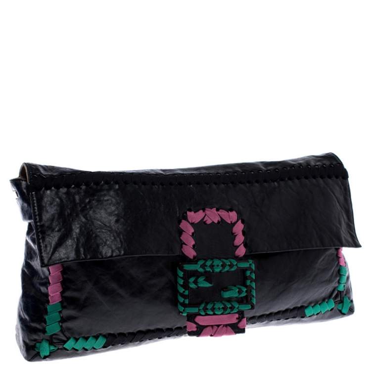 Pre Owned Fendi Multicolor Whipstitch Leather Flap Clutch