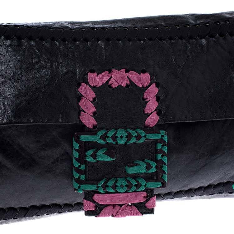 Pre Owned Fendi Multicolor Whipstitch Leather Flap Clutch