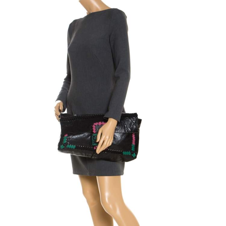 Pre Owned Fendi Multicolor Whipstitch Leather Flap Clutch