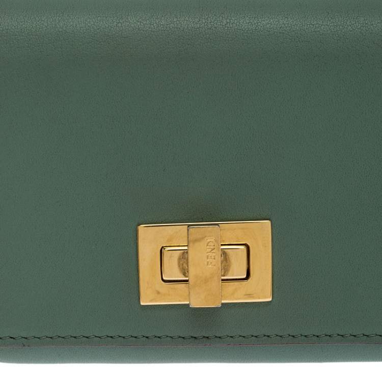 Pre Owned Fendi Light Olive Leather Card Holder