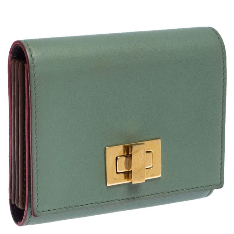 Pre Owned Fendi Light Olive Leather Card Holder