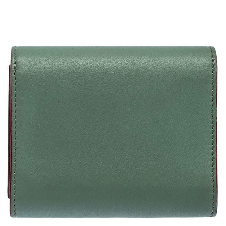 Pre Owned Fendi Light Olive Leather Card Holder