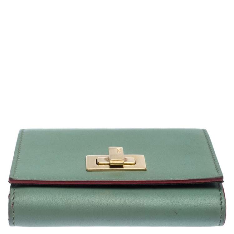 Pre Owned Fendi Light Olive Leather Card Holder