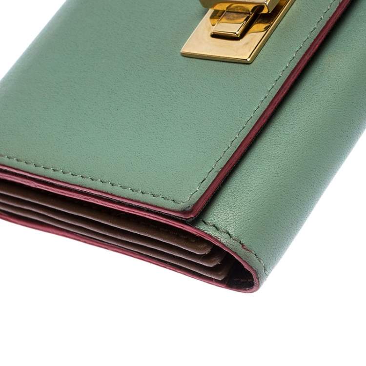 Pre Owned Fendi Light Olive Leather Card Holder