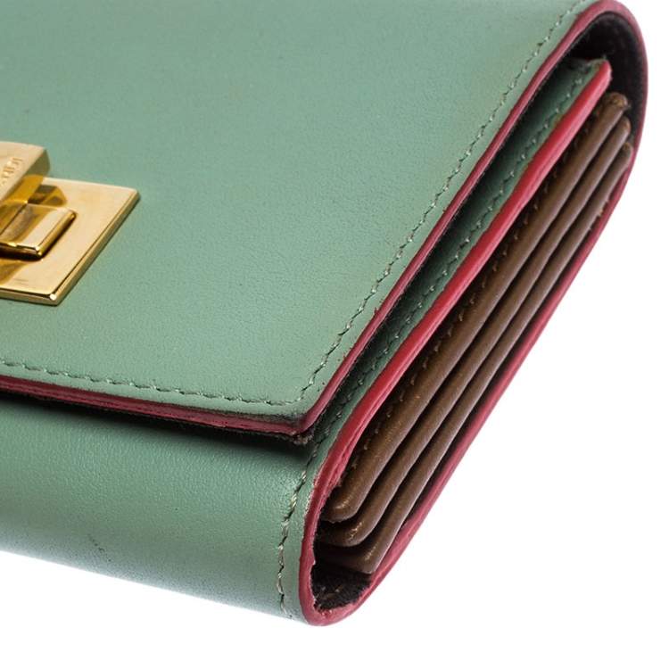 Pre Owned Fendi Light Olive Leather Card Holder