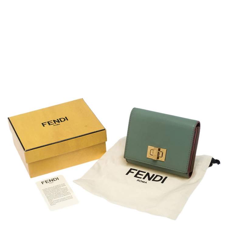 Pre Owned Fendi Light Olive Leather Card Holder
