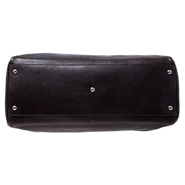 Pre Owned Fendi Dark Brown Leather Large Peekaboo Top Handle Bag