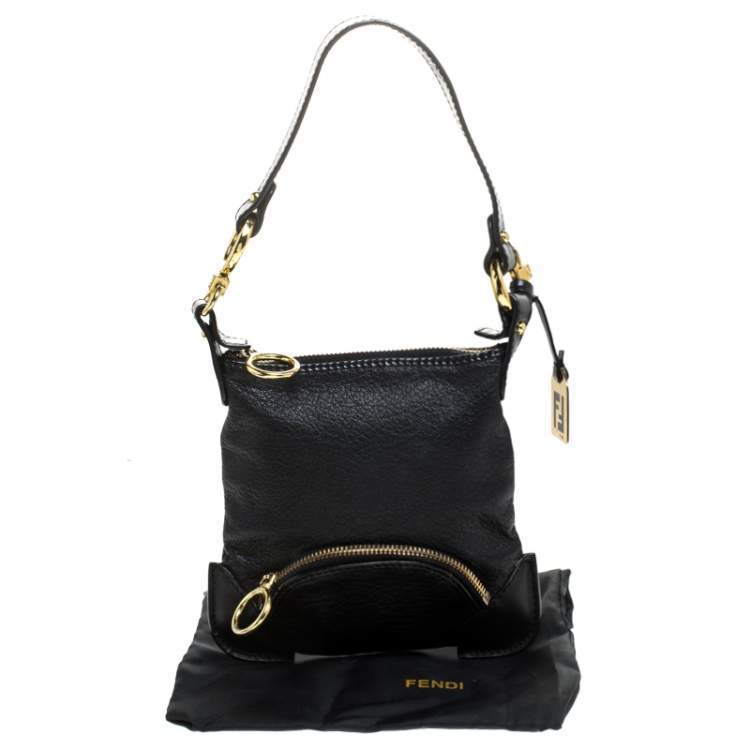 Pre Owned Fendi Black Leather Mini Front Pocket Bag