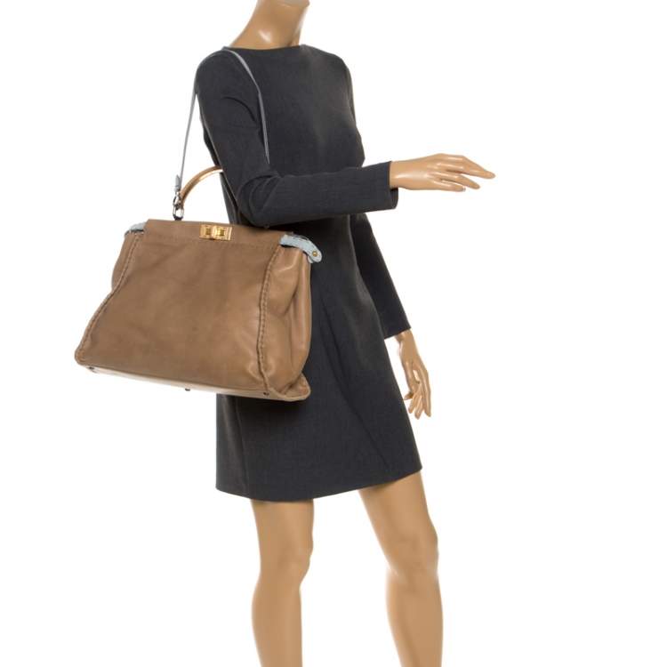 Pre Owned Fendi Beige Leather Large Selleria Peekaboo Top Handle Bag