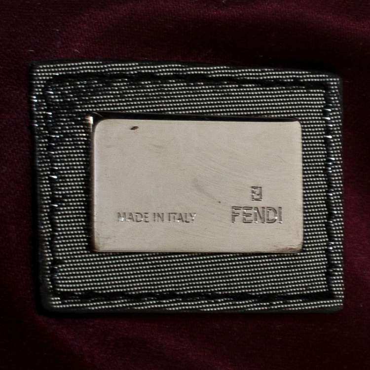 Pre Owned Fendi Metallic Grey Leather Cutout Handle Clutch