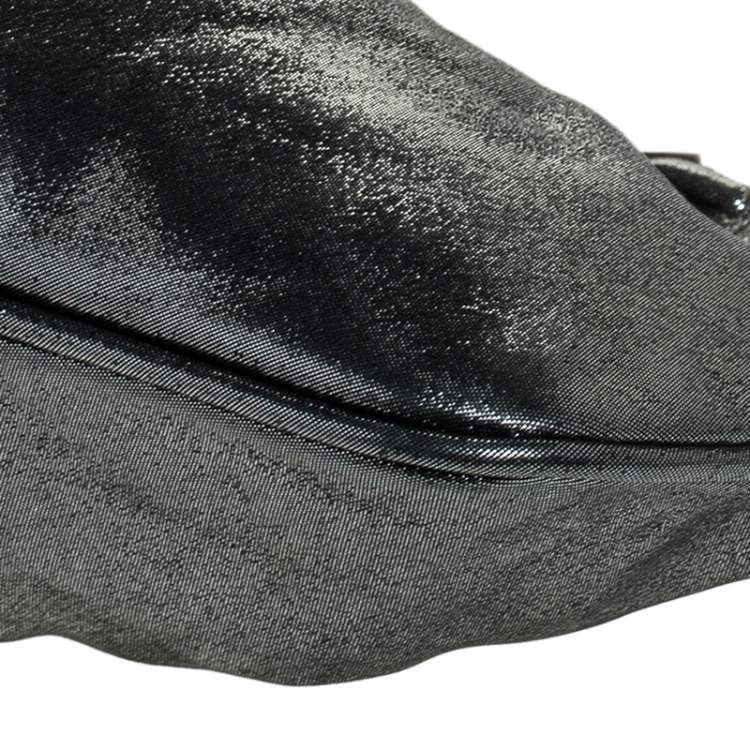 Pre Owned Fendi Metallic Grey Leather Cutout Handle Clutch