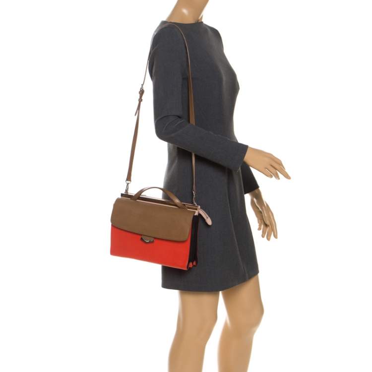 مملوكة مسبقًا Fendi Tricolor Textured Leather Small Demi Jour Top Handle Bag