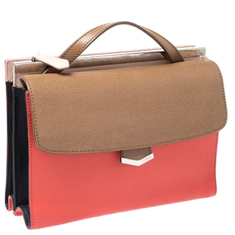 مملوكة مسبقًا Fendi Tricolor Textured Leather Small Demi Jour Top Handle Bag