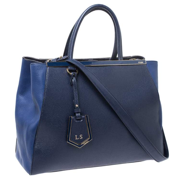 Pre Owned Fendi Blue Two Tone Leather Medium 2Jours Tote