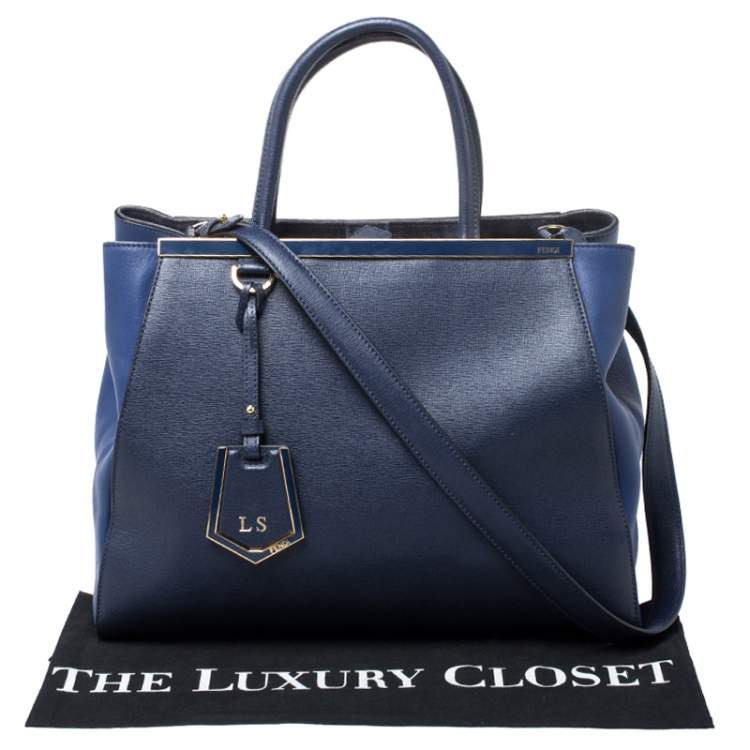 Pre Owned Fendi Blue Two Tone Leather Medium 2Jours Tote
