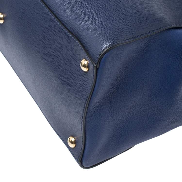 Pre Owned Fendi Blue Two Tone Leather Medium 2Jours Tote