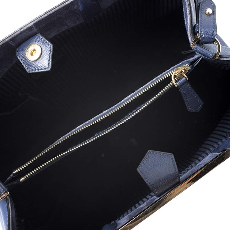Pre Owned Fendi Blue Two Tone Leather Medium 2Jours Tote