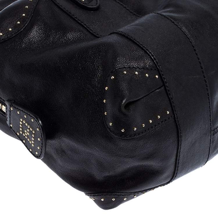 Pre Owned Fendi Black Leather Studded Satchel