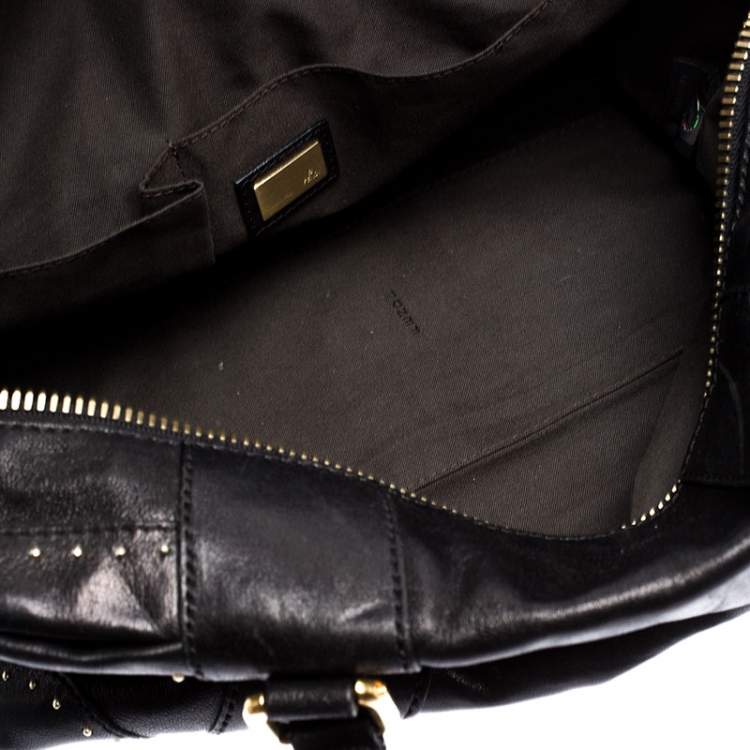 Pre Owned Fendi Black Leather Studded Satchel