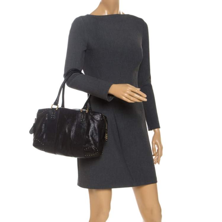 Pre Owned Fendi Black Leather Studded Satchel