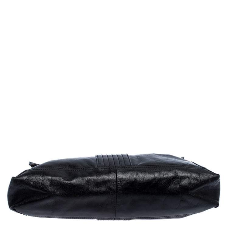 Pre Owned Fendi Black Leather Maxi Baguette Flap Shoulder Bag