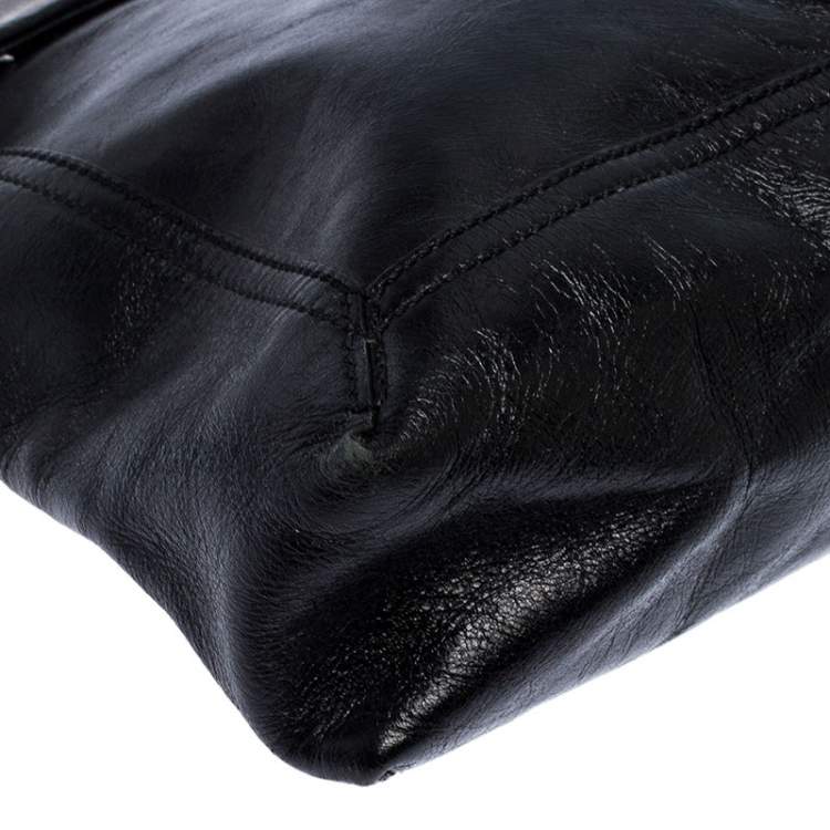 Pre Owned Fendi Black Leather Maxi Baguette Flap Shoulder Bag