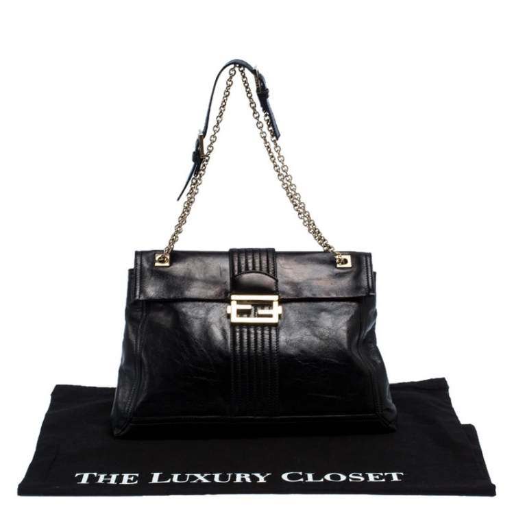 Pre Owned Fendi Black Leather Maxi Baguette Flap Shoulder Bag