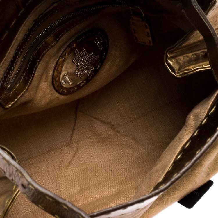 Pre Owned Fendi Gold Leather Selleria Villa Borghese Satchel