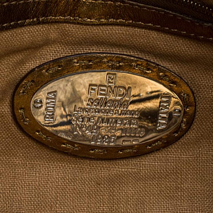 Pre Owned Fendi Gold Leather Selleria Villa Borghese Satchel