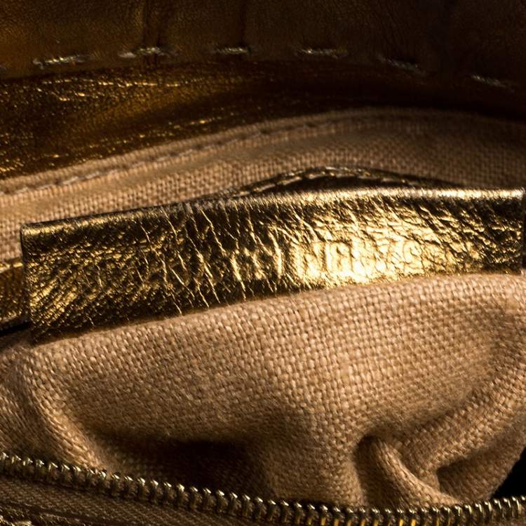 Pre Owned Fendi Gold Leather Selleria Villa Borghese Satchel