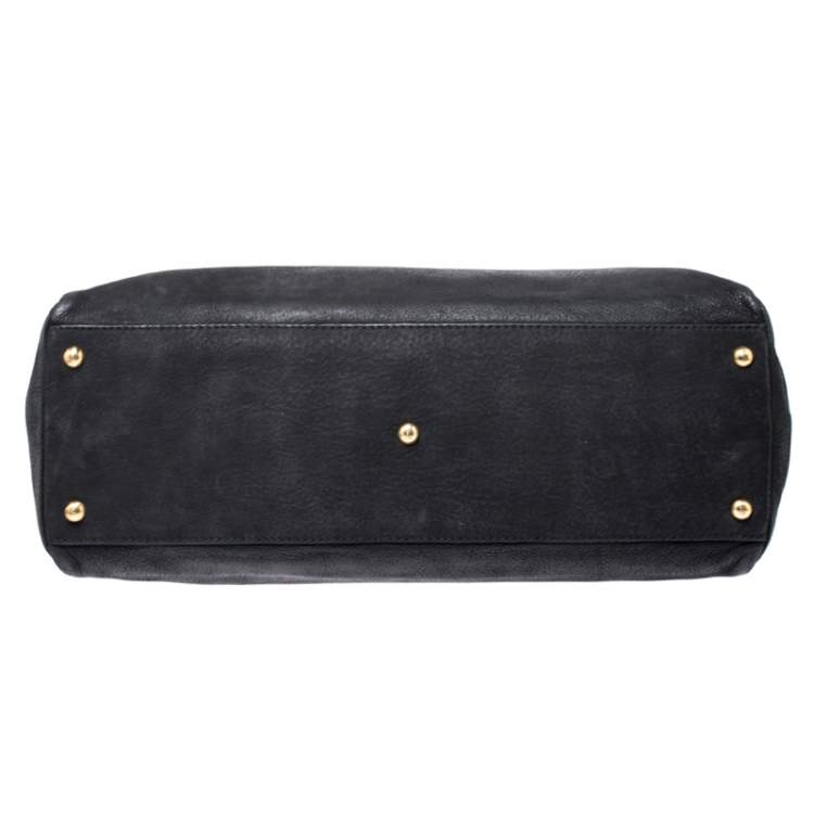 Pre Owned Fendi Black Nubuck Leather Large Peekaboo Top Handle Bag