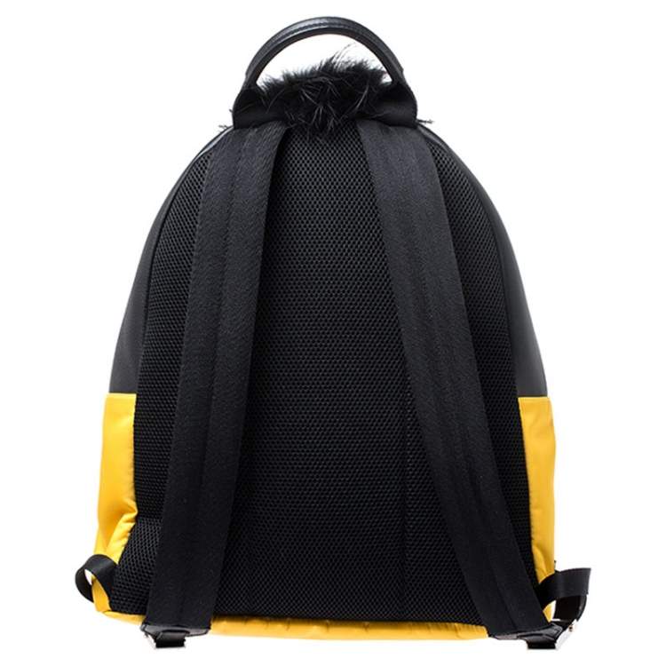Pre Owned Fendi Yellow/Black Nylon/Leather and Fur Monster Backpack