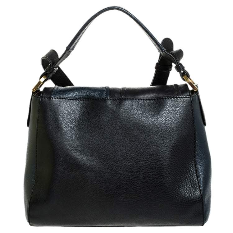 Pre Owned Fendi Blue/Black Leather Silvana Top Handle Bag
