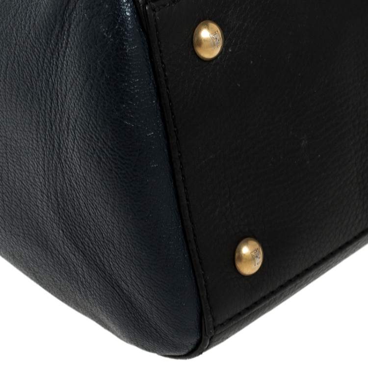 Pre Owned Fendi Blue/Black Leather Silvana Top Handle Bag