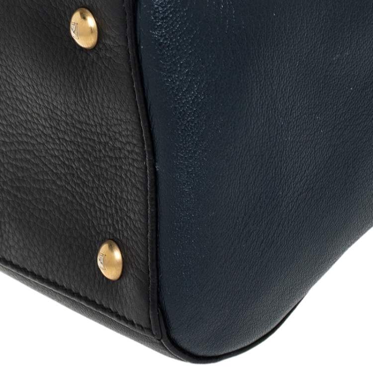 Pre Owned Fendi Blue/Black Leather Silvana Top Handle Bag