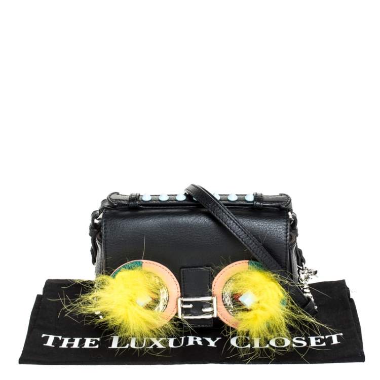 Pre Owned Fendi Multicolor Fox and Snakeskin Trimmed Leather Double Micro Baguette Bag